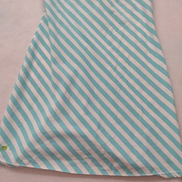 Lilly Pulitzer Y2K Teal Blue White Striped Dress 8 Cotton Preppy Sundress