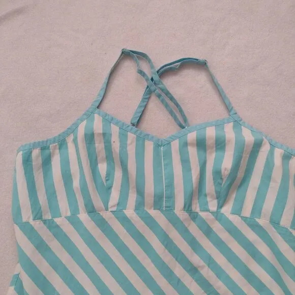 Lilly Pulitzer Y2K Teal Blue White Striped Dress 8 Cotton Preppy Sundress