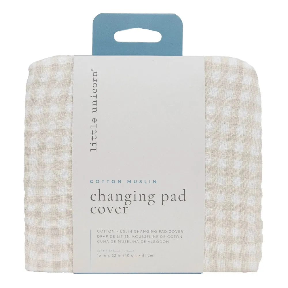 Little Unicorn Cotton Muslin Changing Pad Cover (Tan Gingham)