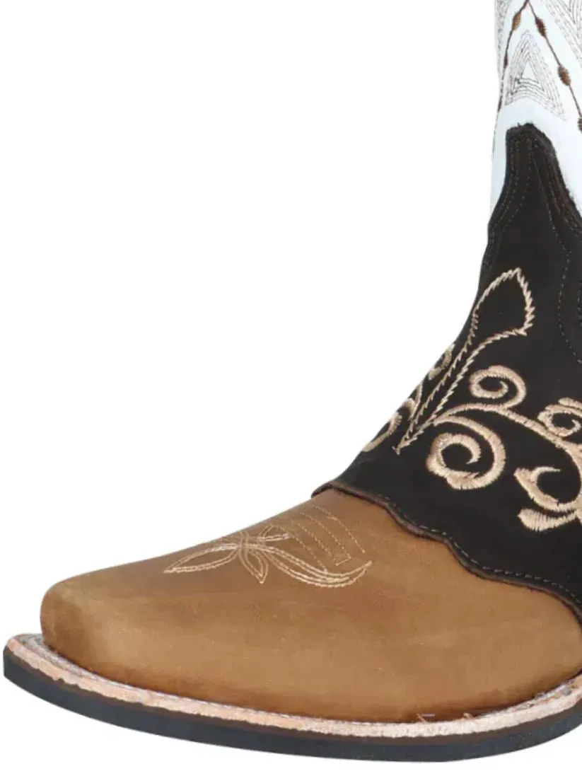 Men's Genuine Leather Embroidered Saddle Cowboy Boots 'El Señor de los Cielos' 124078