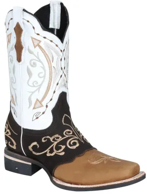 Men's Genuine Leather Embroidered Saddle Cowboy Boots 'El Señor de los Cielos' 124078