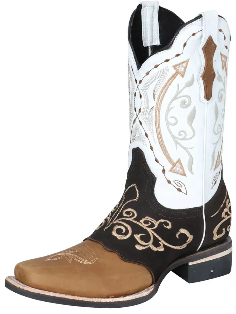 Men's Genuine Leather Embroidered Saddle Cowboy Boots 'El Señor de los Cielos' 124078