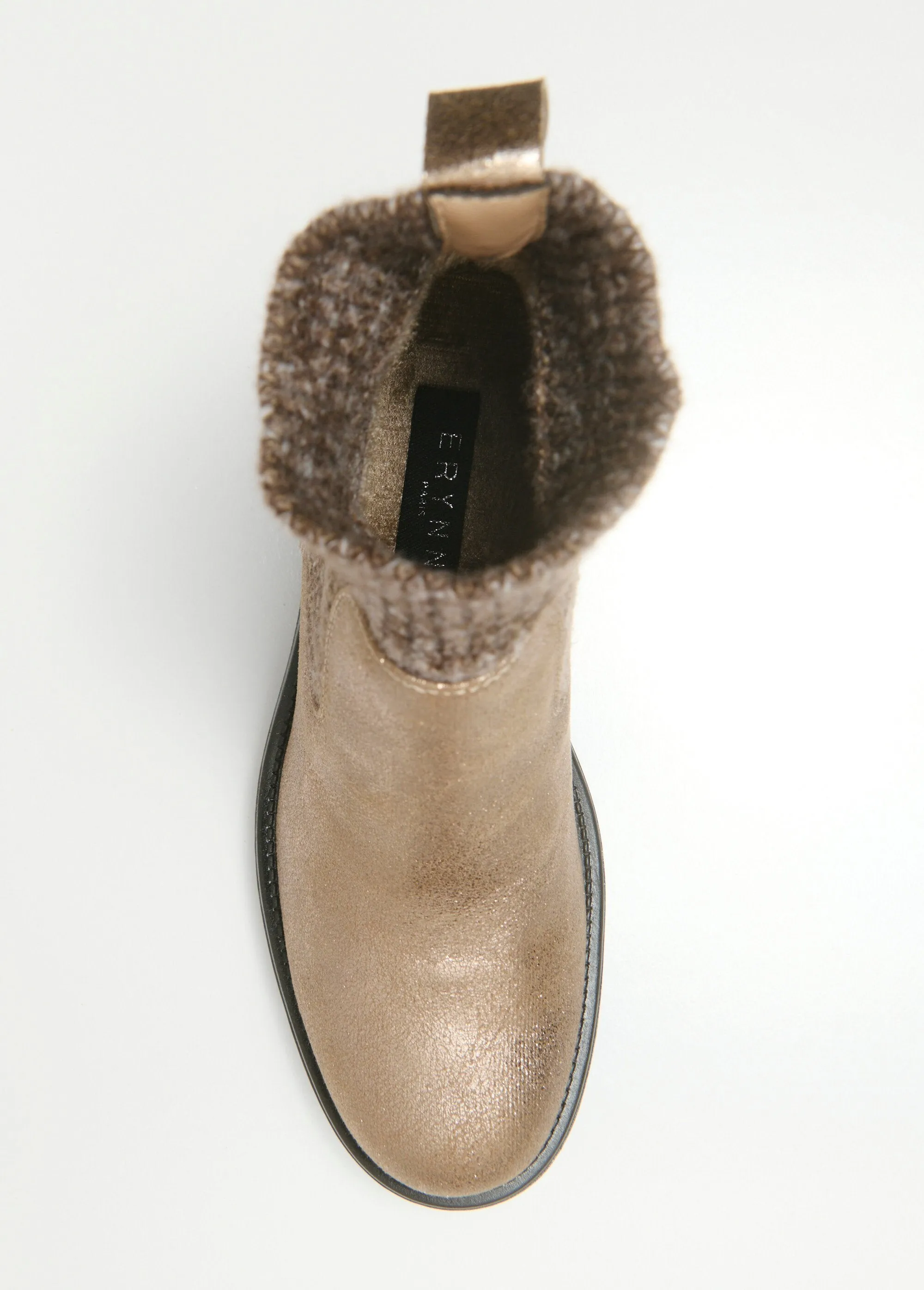 Metallic boots with sock upper heel