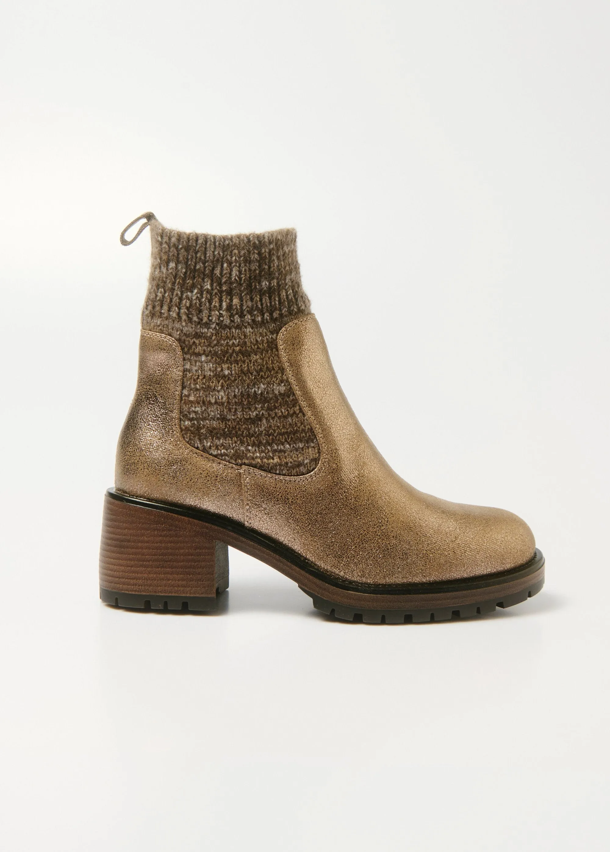 Metallic boots with sock upper heel