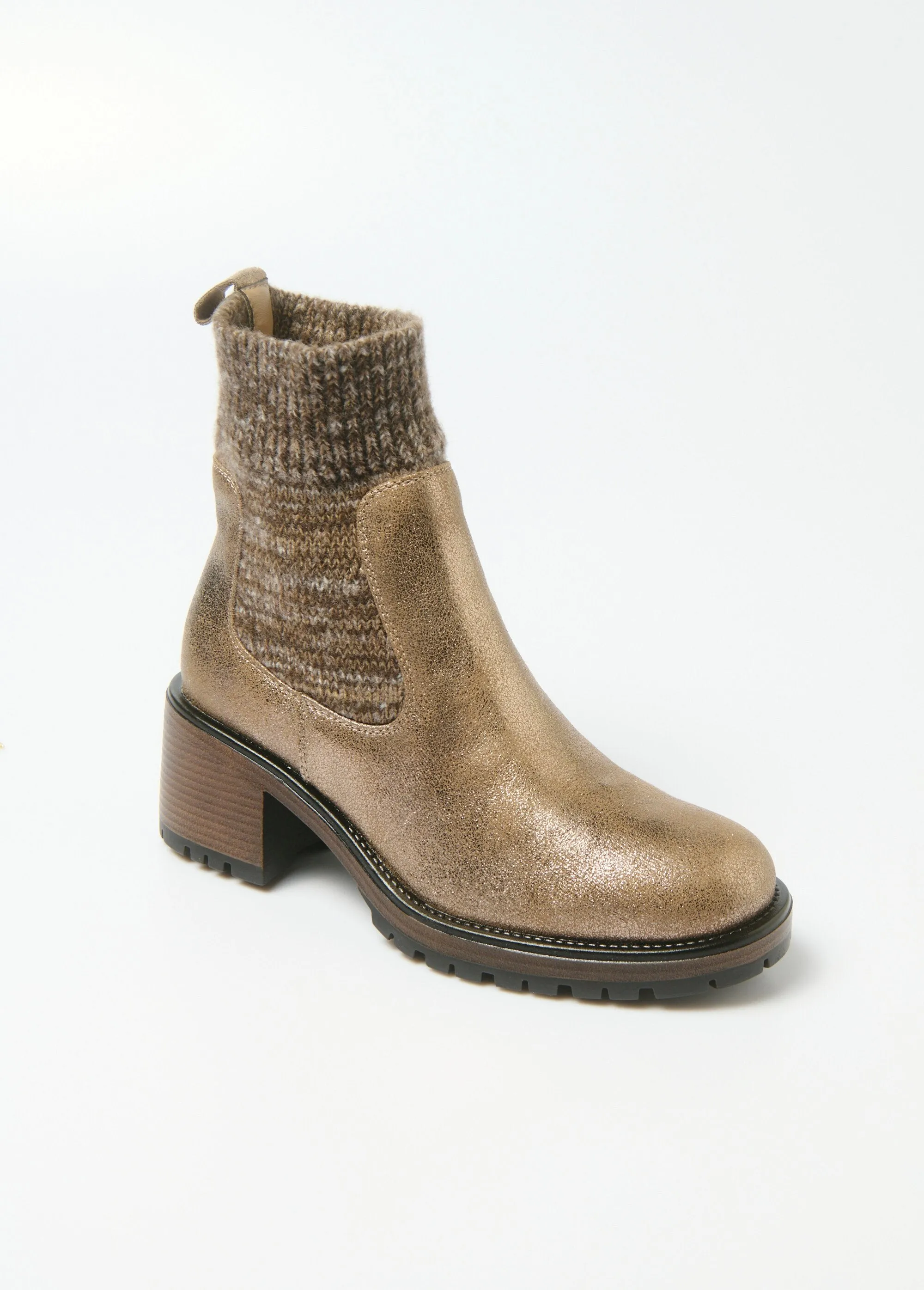 Metallic boots with sock upper heel