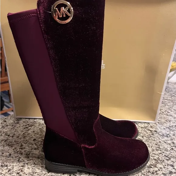 Michael Kors Emma Lily velour boots grade school new Plum Youth Girls Size 1