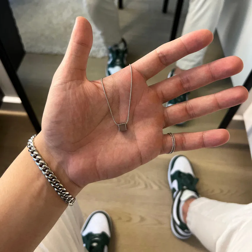 Minimal Silver Cube Pendant Necklace