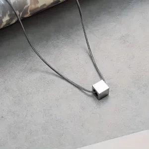 Minimal Silver Cube Pendant Necklace
