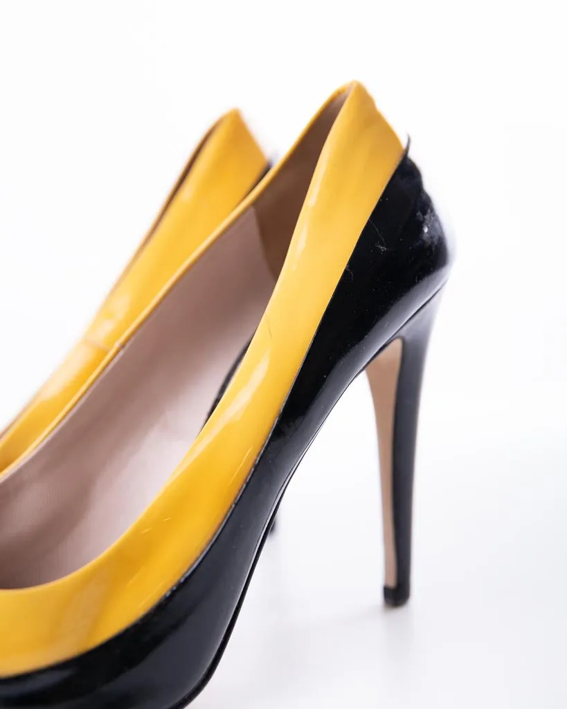 Miu Miu Patent Leather Heels - Yellow & Black