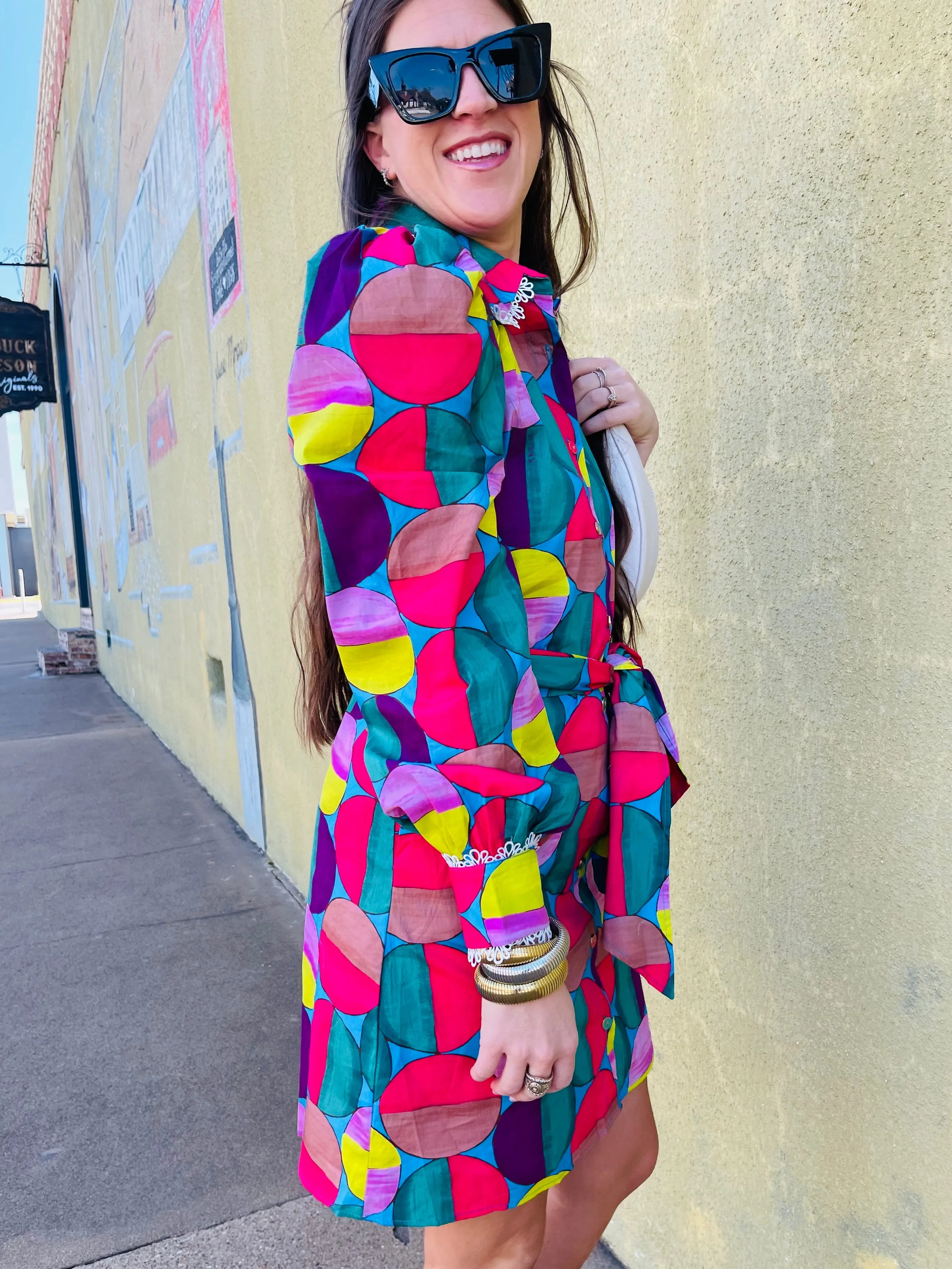 Modern Pop Shirt Dress W/Tie