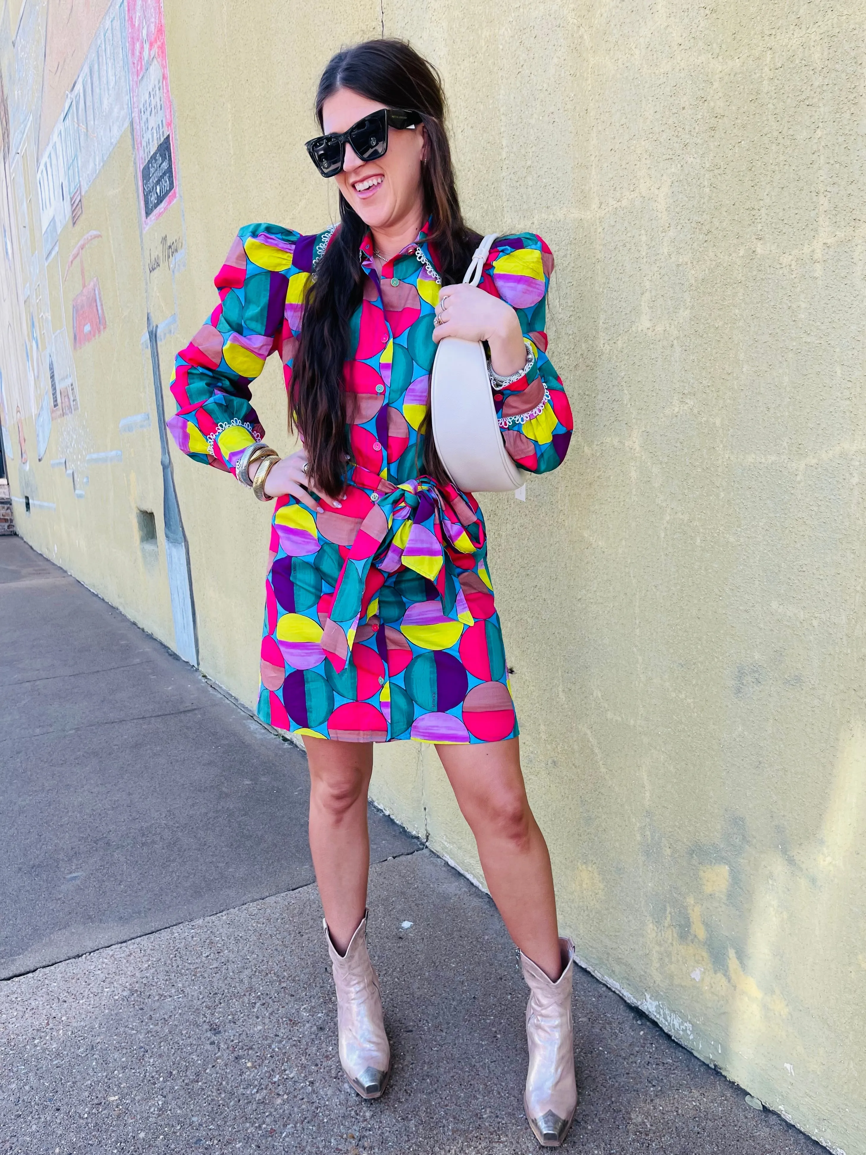 Modern Pop Shirt Dress W/Tie