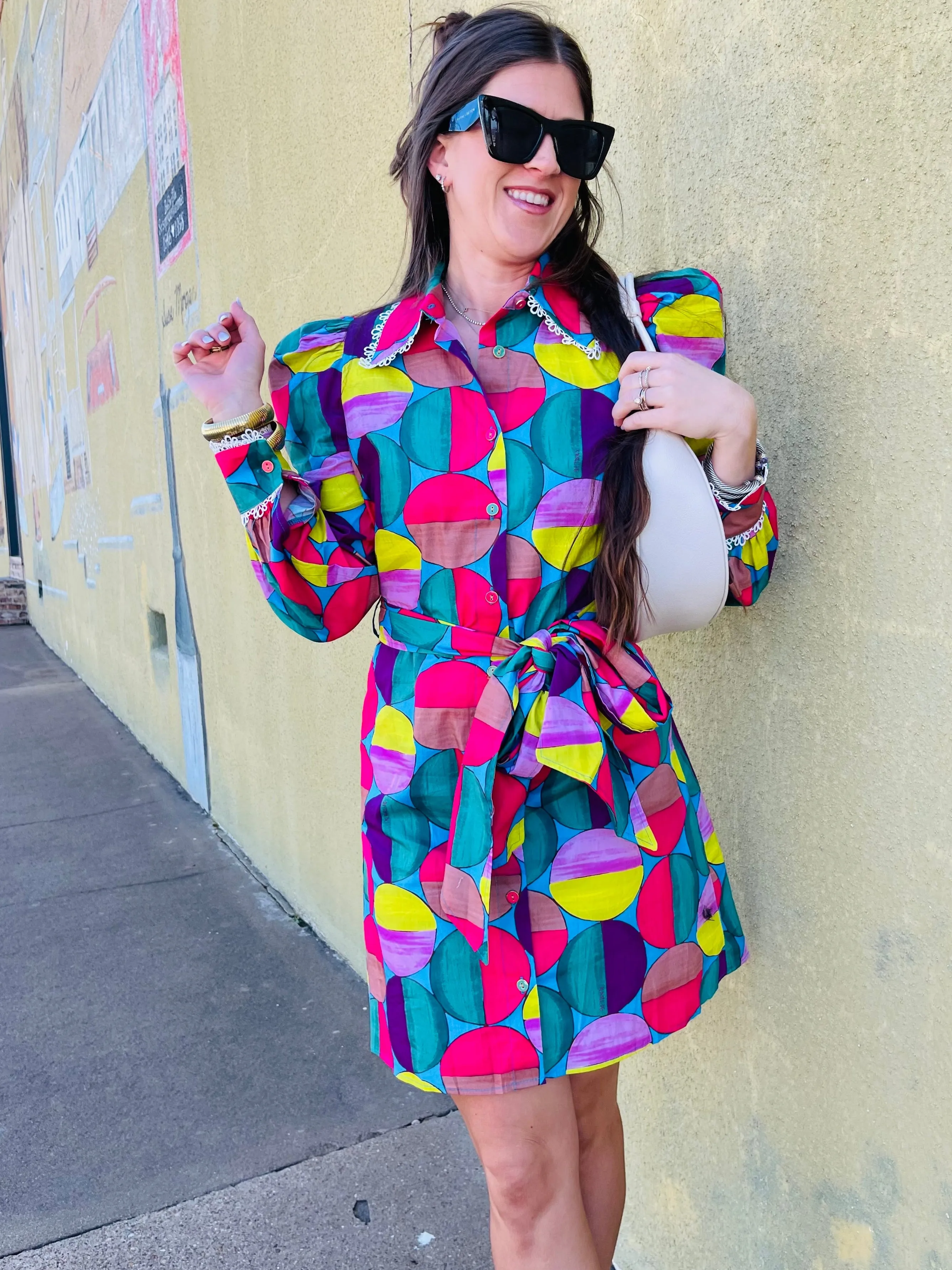 Modern Pop Shirt Dress W/Tie