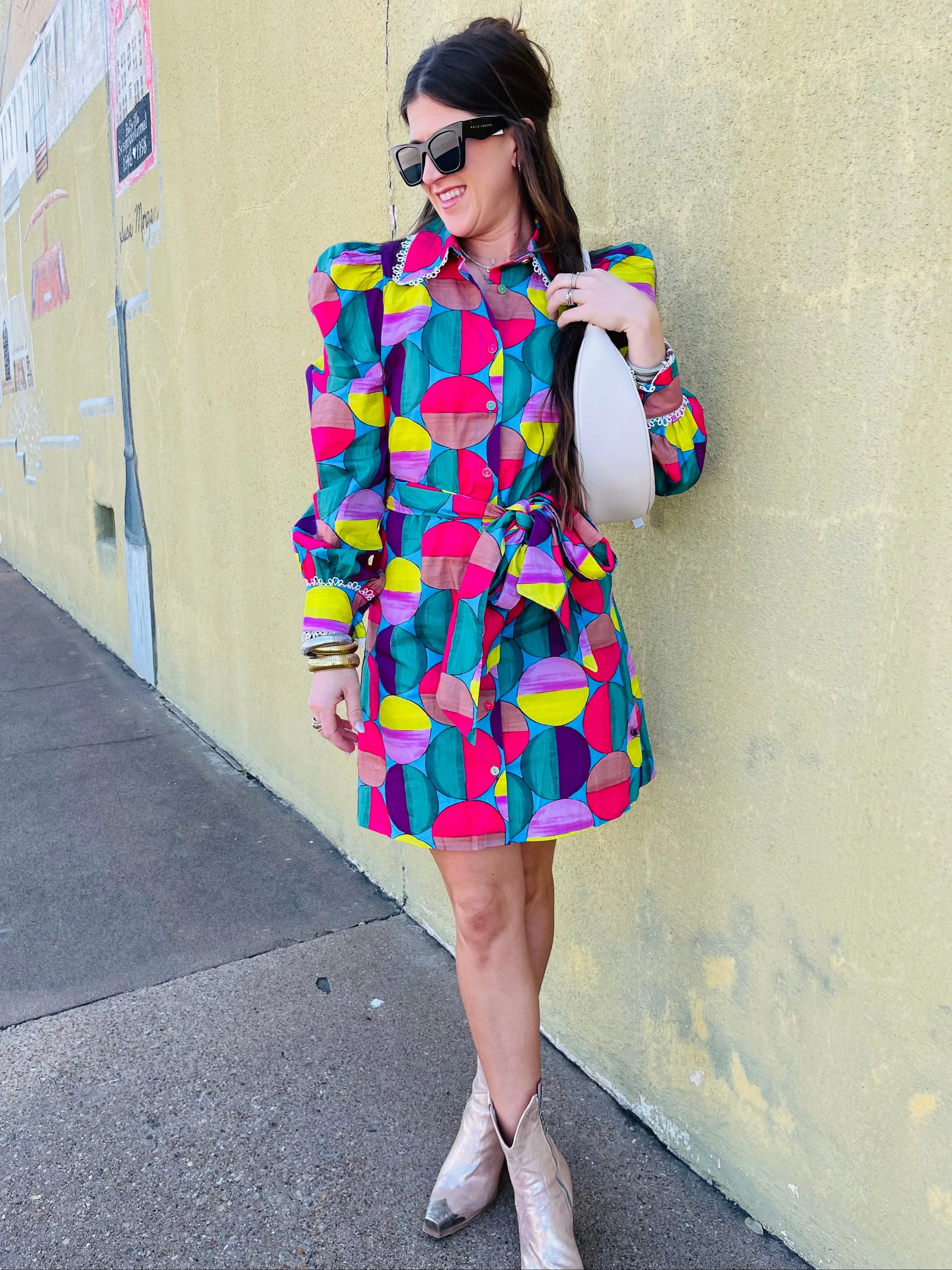 Modern Pop Shirt Dress W/Tie