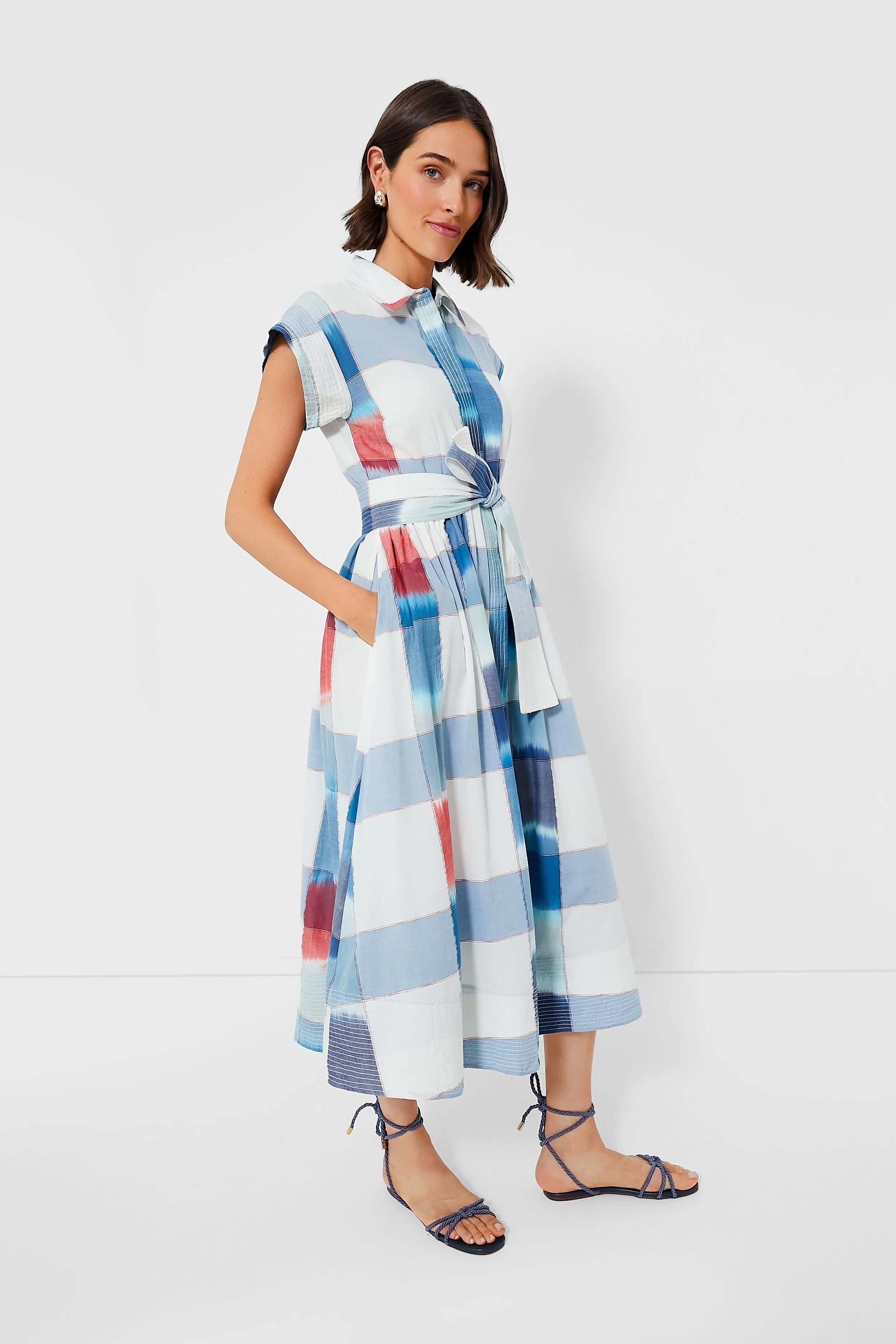 Montauk Blue Belted Shirt Dress