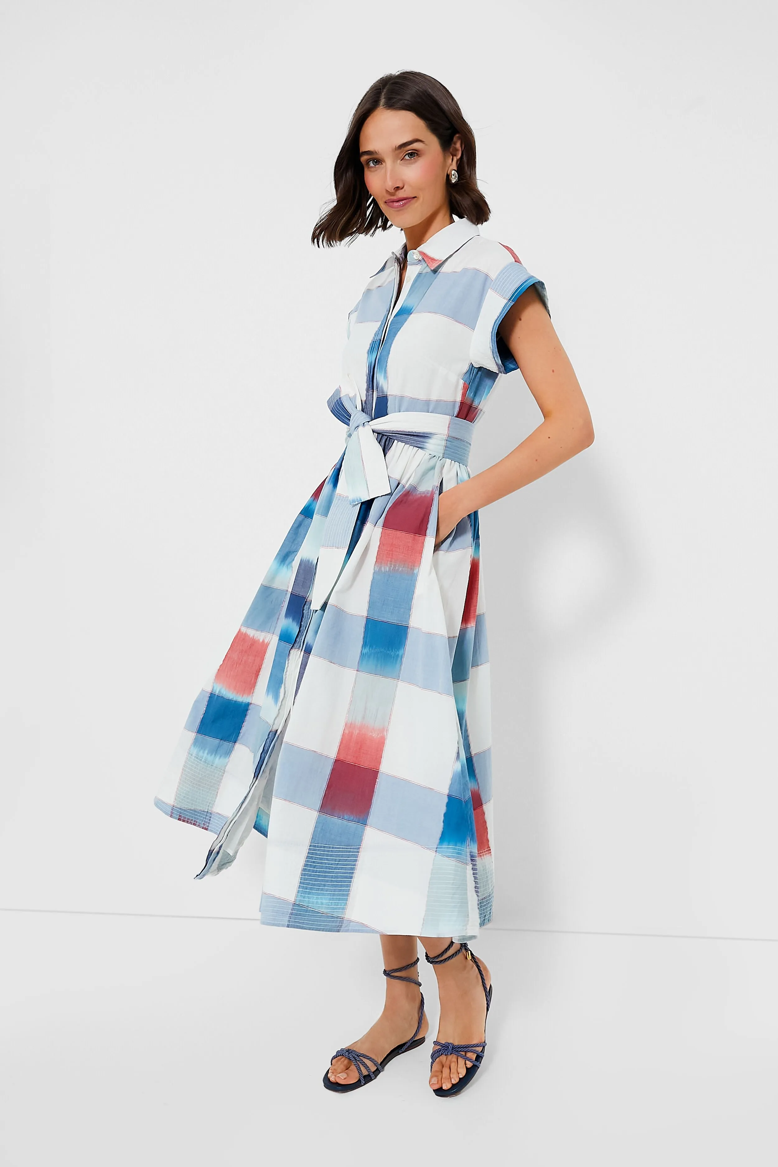 Montauk Blue Belted Shirt Dress