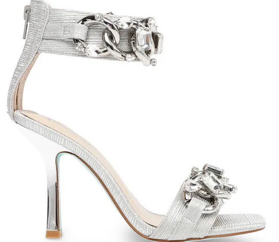 Morea Silver Ankle Strap Heels