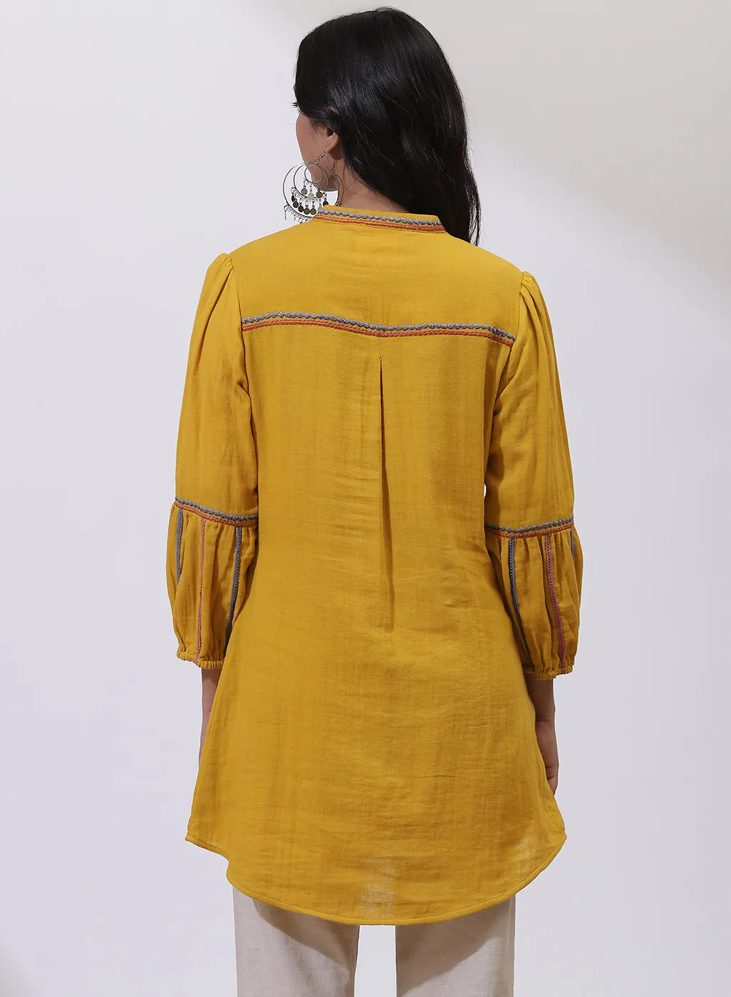 Mustard Phool Collection Floral Embroidered Tunic