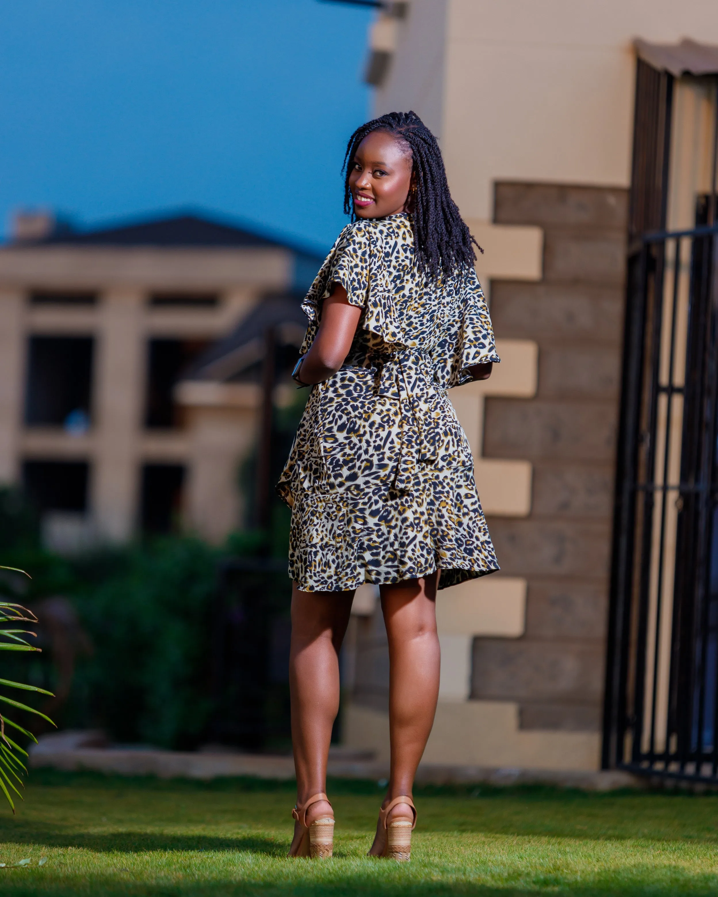 Mwala Wrap Sundress- Animal Greenish