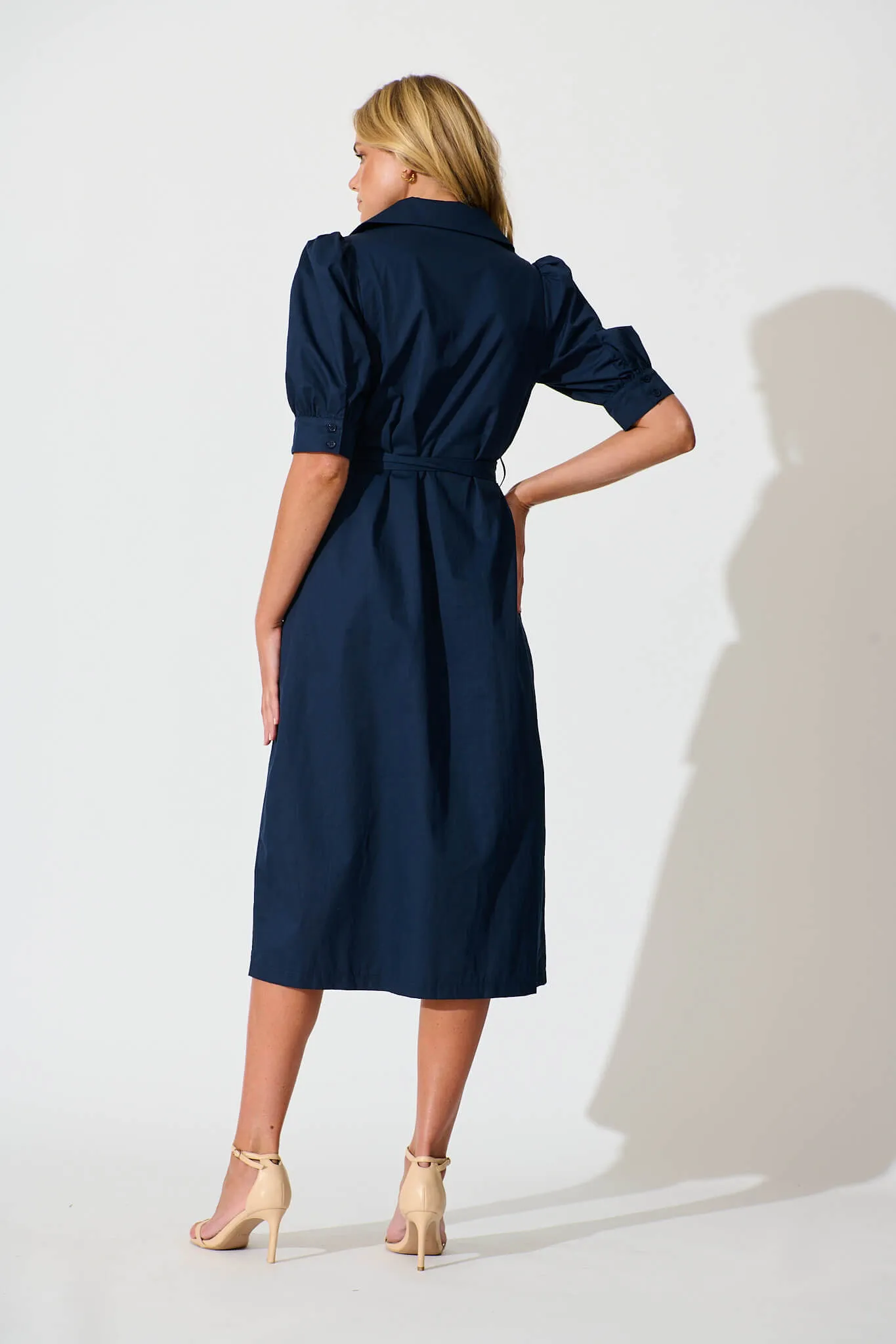 Navy Cotton Midi Dress - Mila