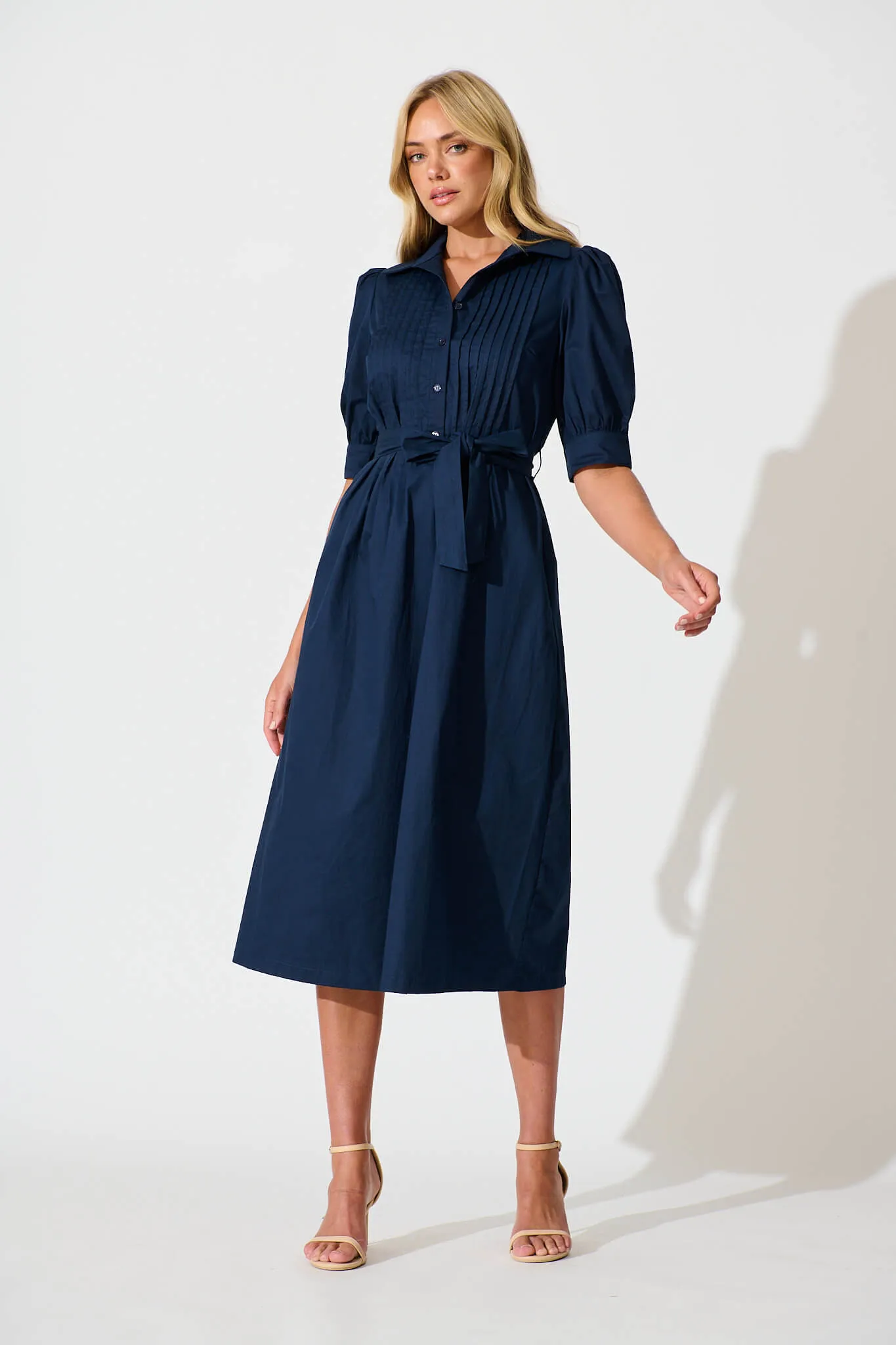 Navy Cotton Midi Dress - Mila
