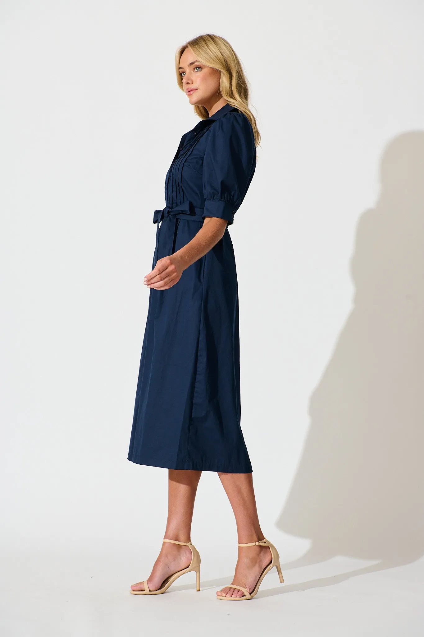 Navy Cotton Midi Dress - Mila