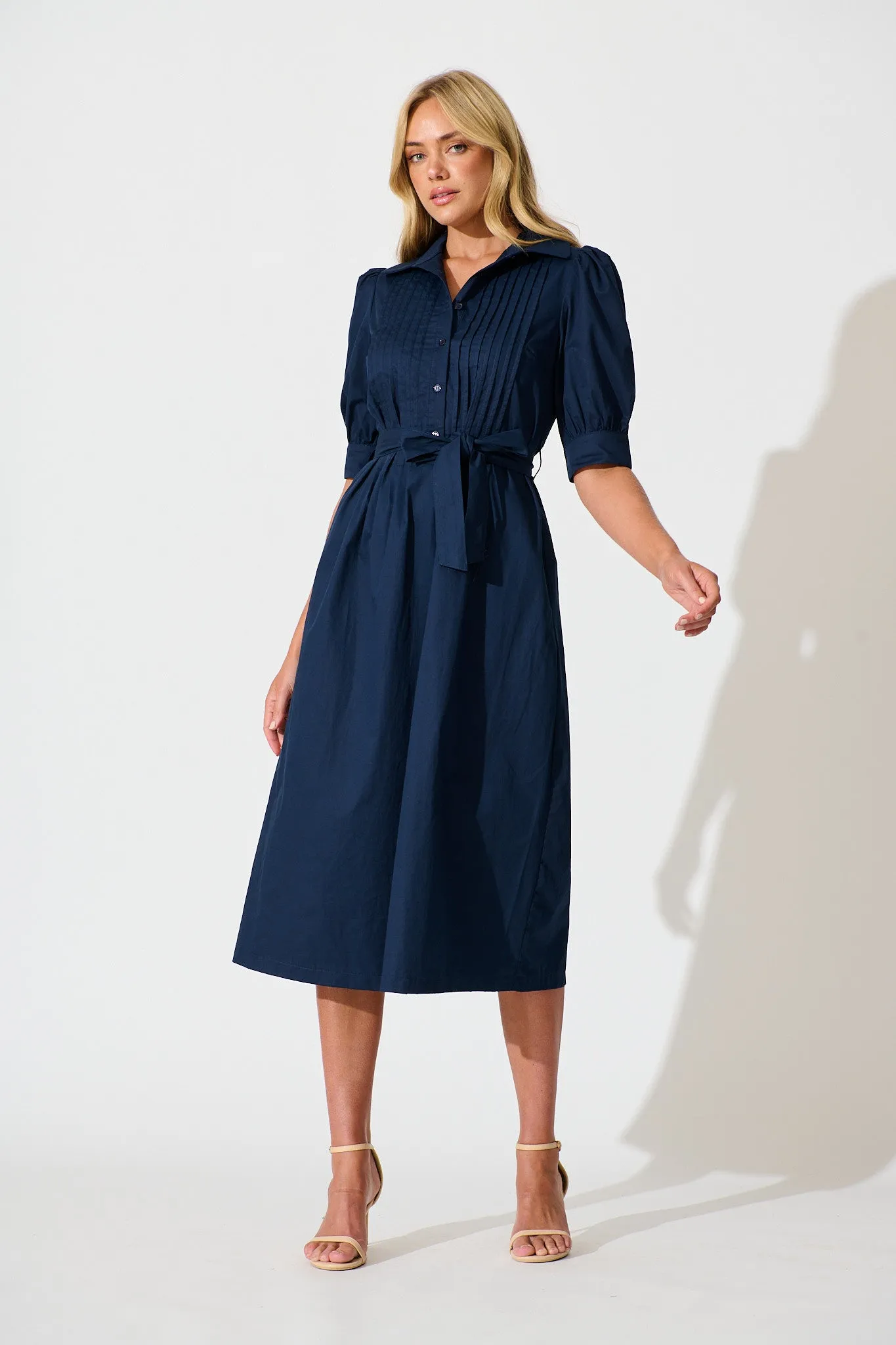Navy Cotton Midi Dress - Mila