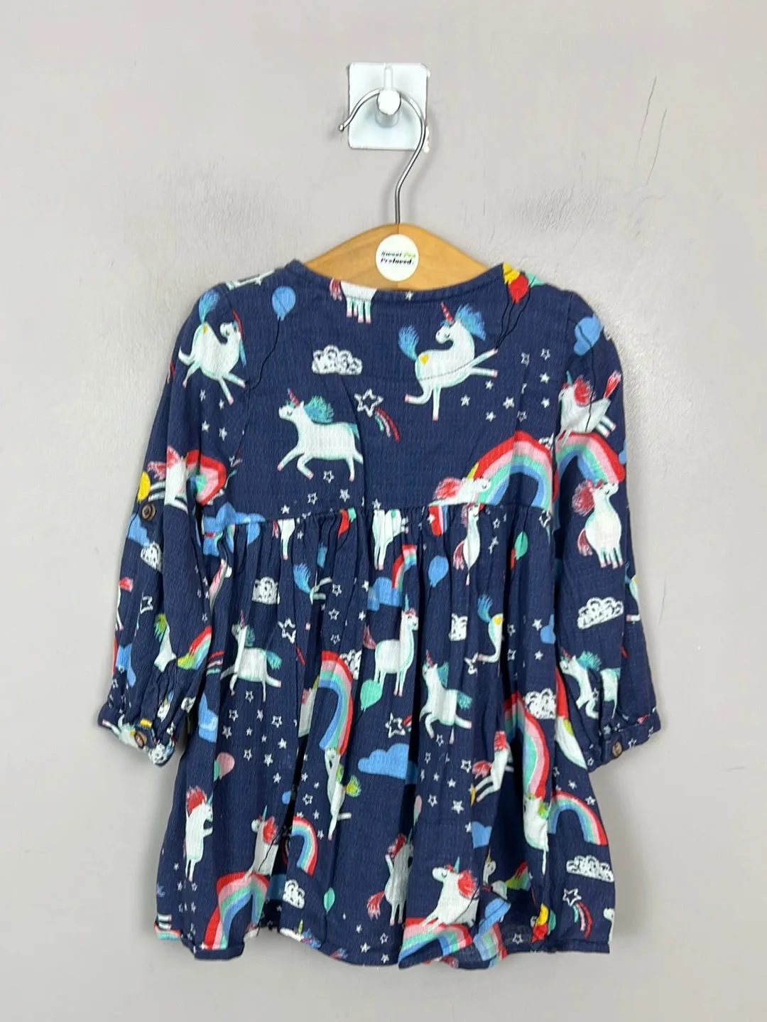 Next navy unicorn button front dress 12-18m