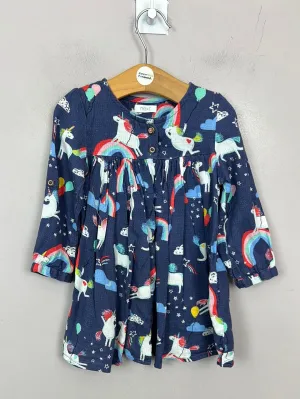 Next navy unicorn button front dress 12-18m