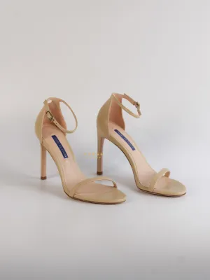 Nudistsong Beige Leather Ankle Strap Heels (Size: 6.5US, 37EU,23.5cm)