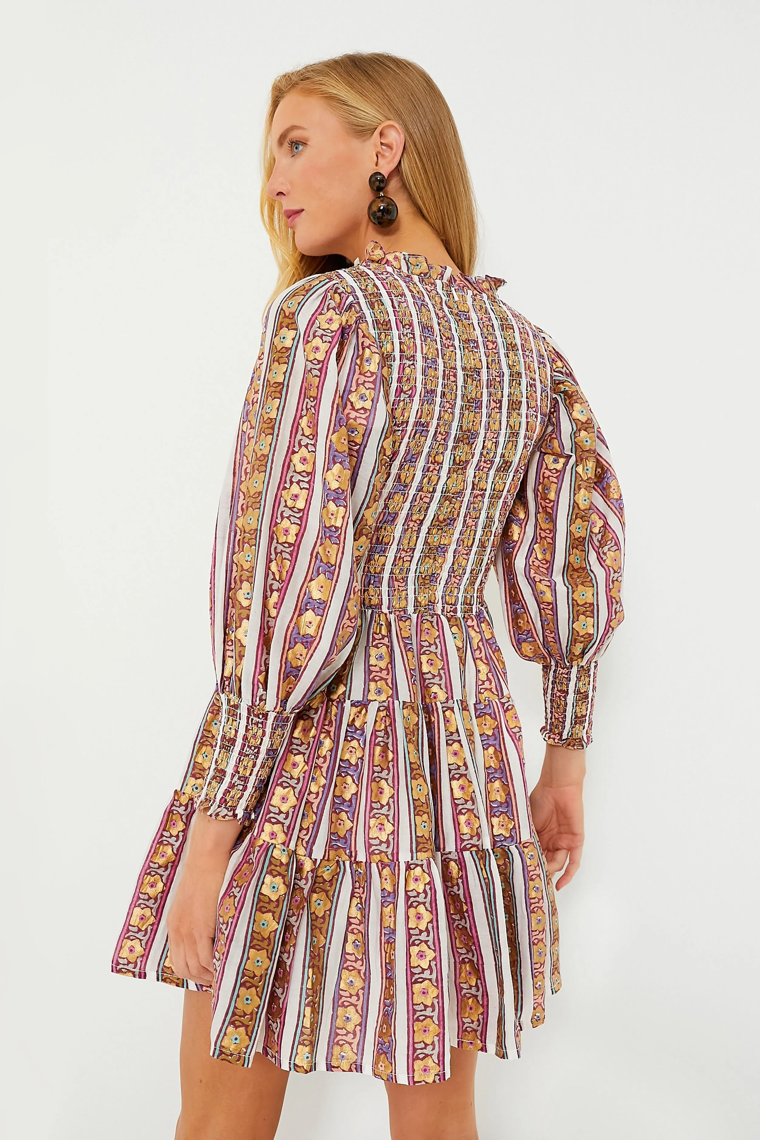 Olive Petal Smocked Flirty 3/4 Sleeve Dress