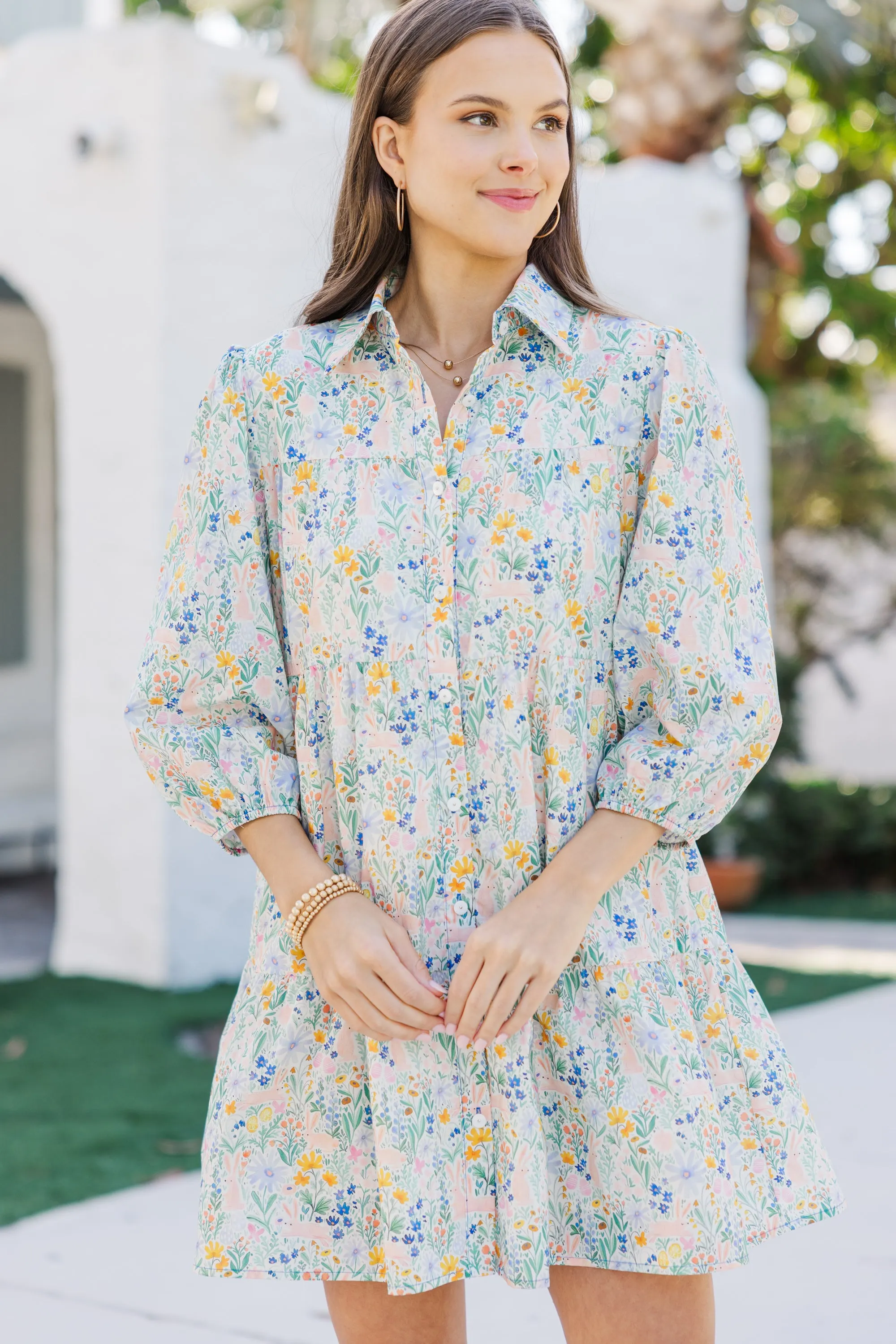 On Your Way Light Blue Easter Floral Babydoll Dress