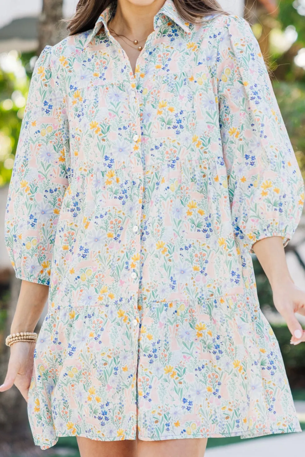 On Your Way Light Blue Easter Floral Babydoll Dress