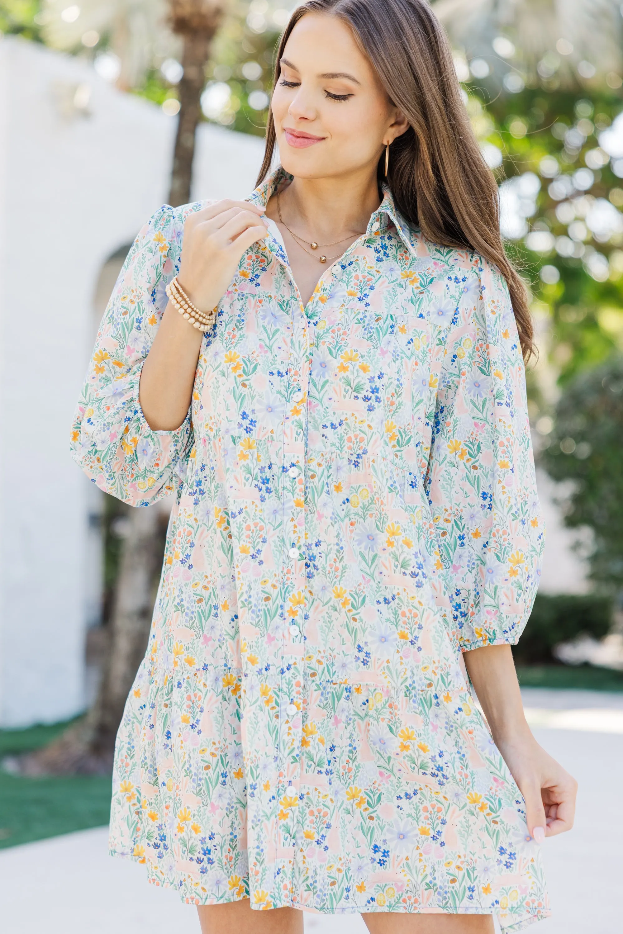 On Your Way Light Blue Easter Floral Babydoll Dress