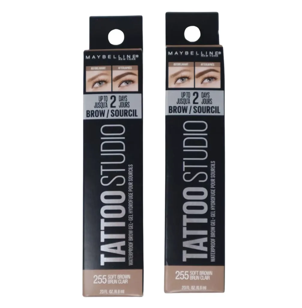 Pack of 2 Maybelline New York Tattoo Studio Waterproof Brow Gel, Soft Brown 255