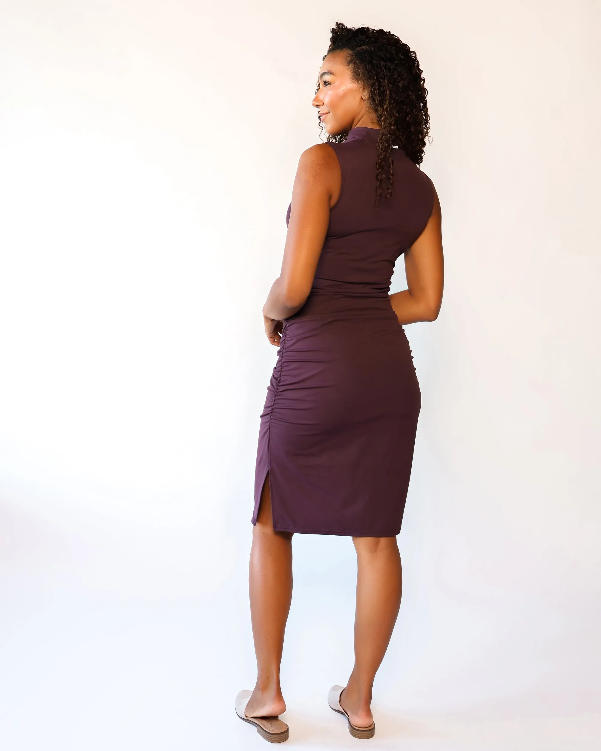 Packable Midi Cowl Dress in Bordeaux Wine