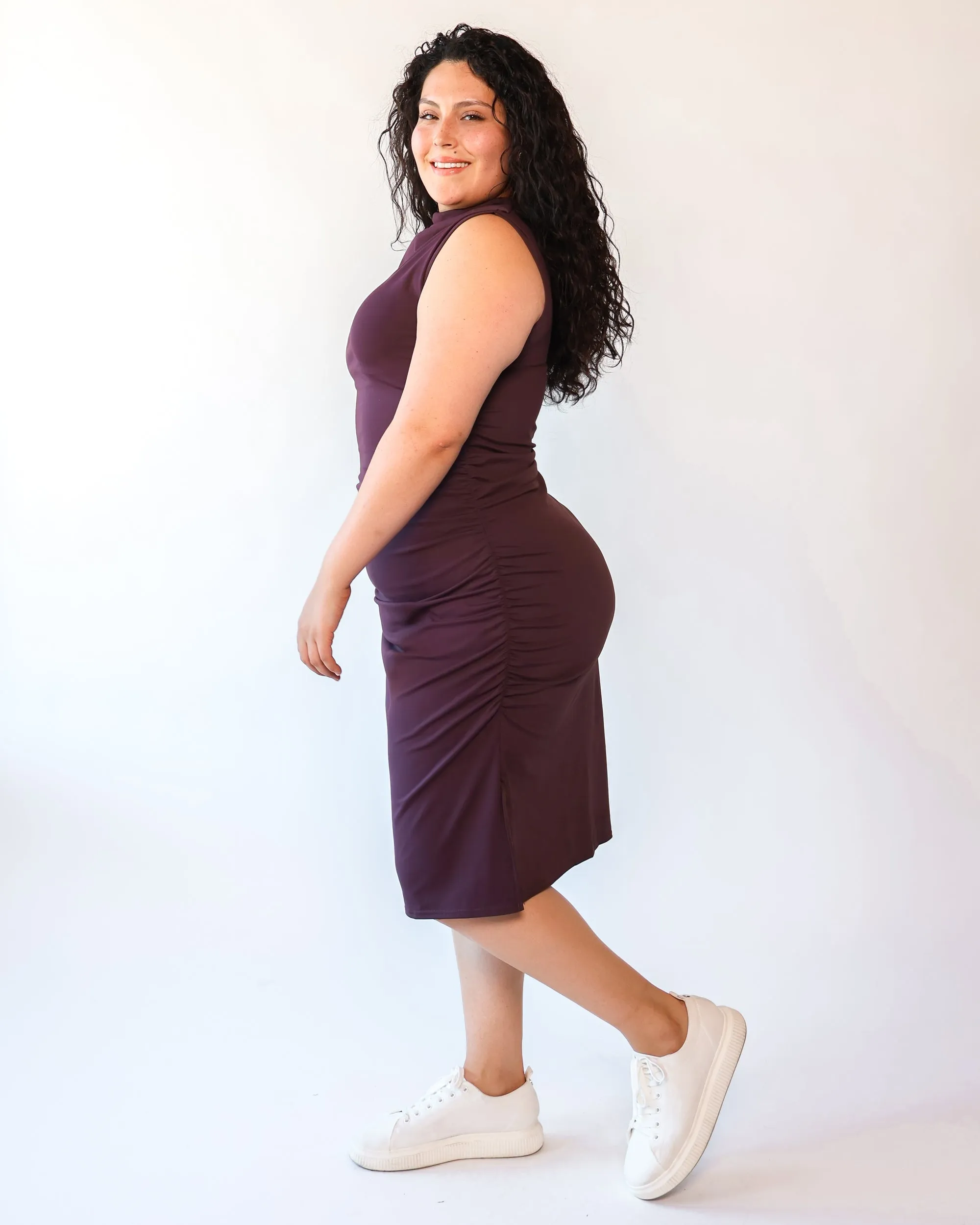 Packable Midi Cowl Dress in Bordeaux Wine