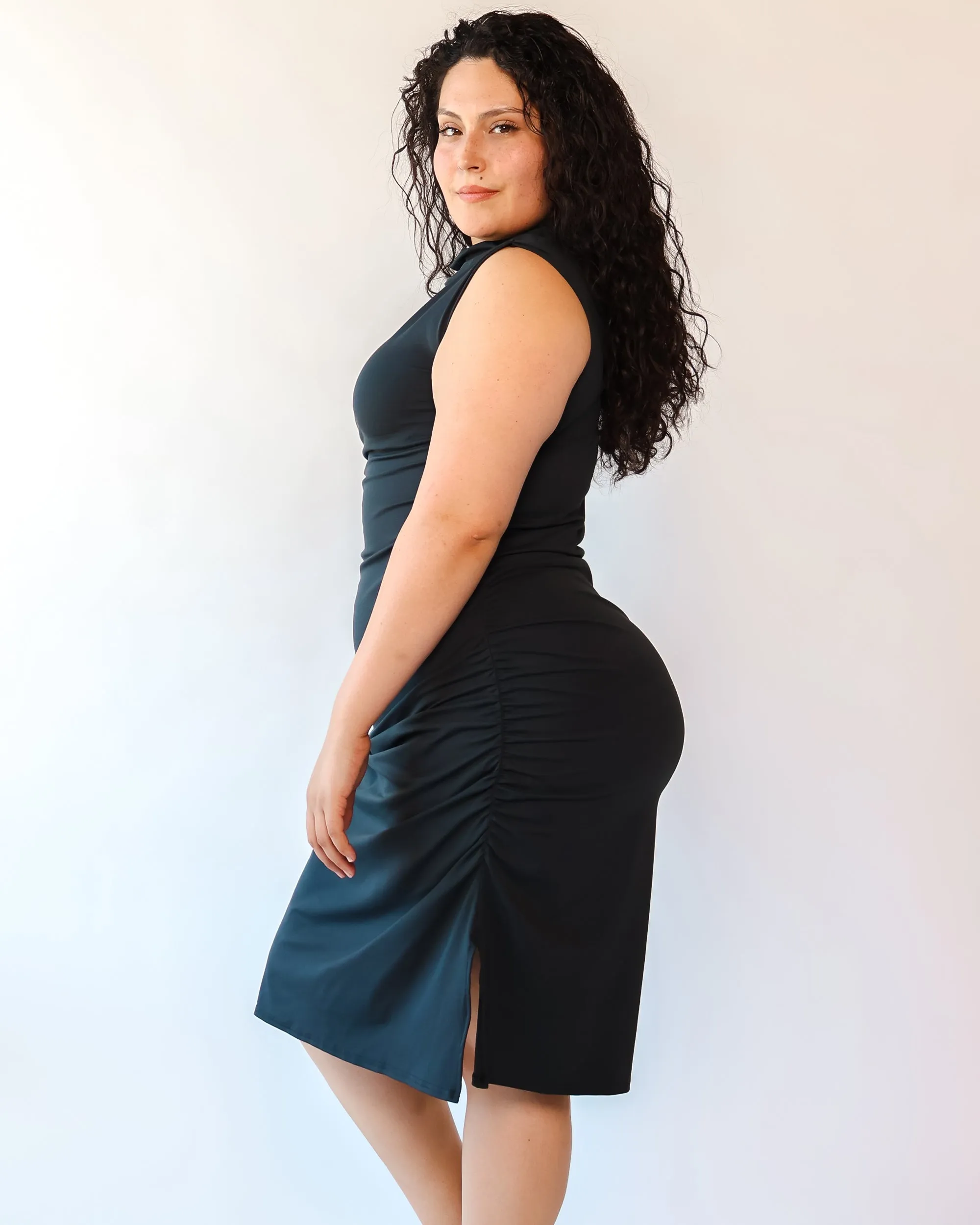 Packable Midi Cowl Dress in Manhattan Black