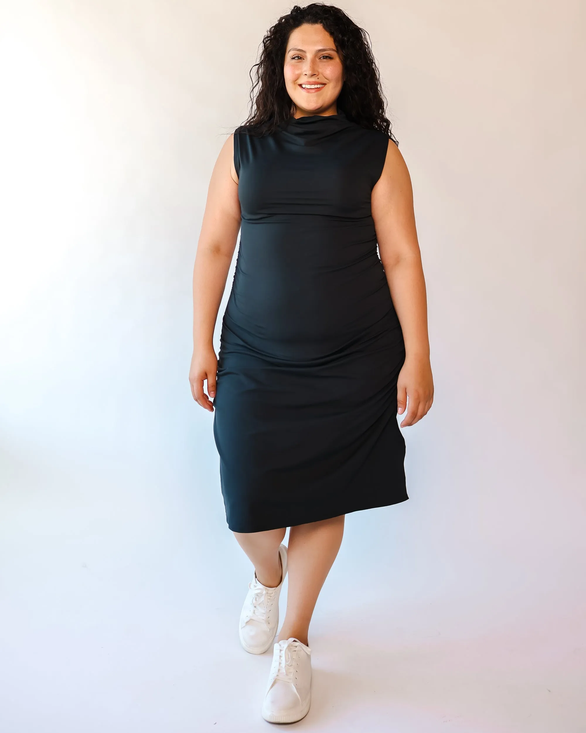 Packable Midi Cowl Dress in Manhattan Black