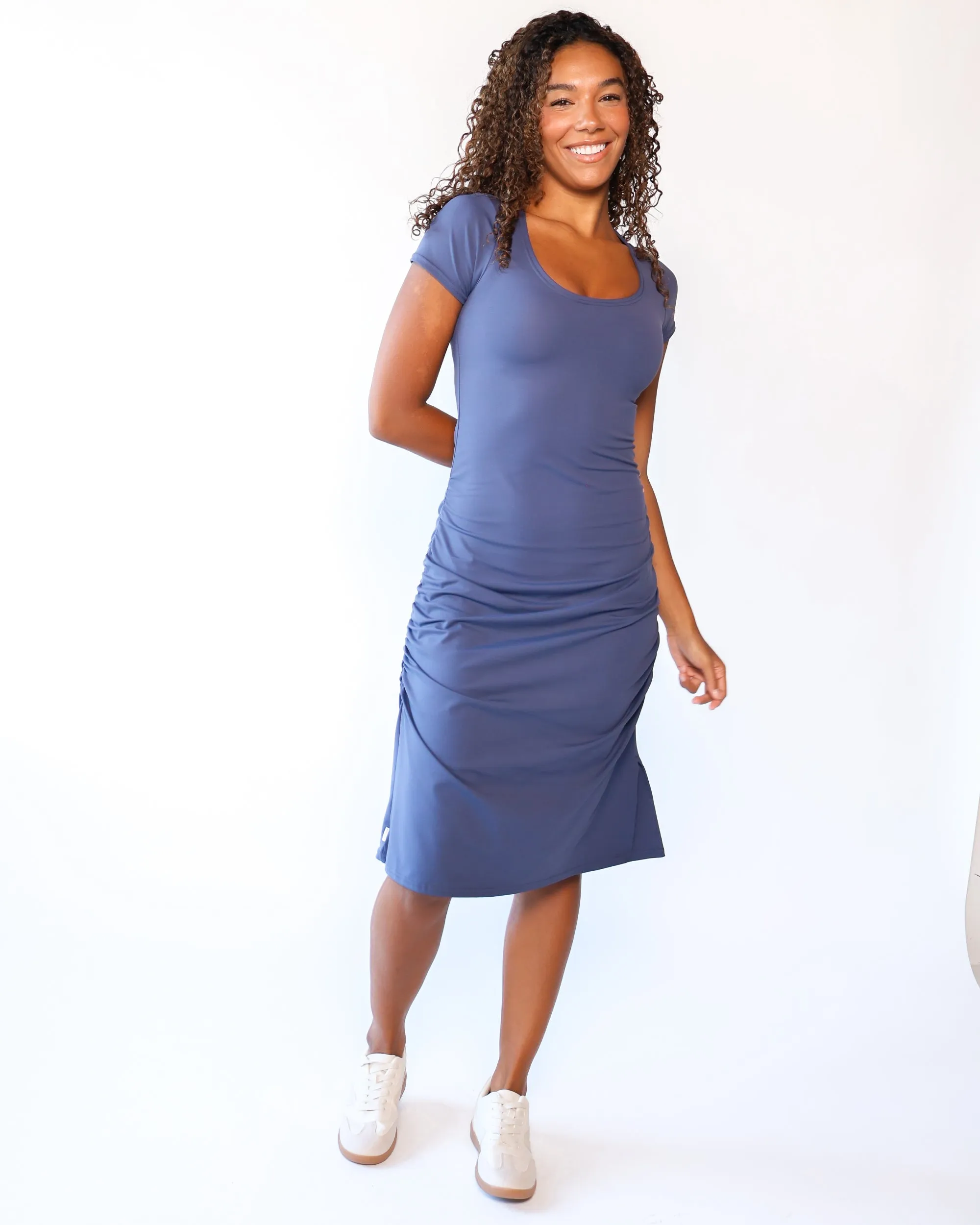 Packable Roam T-Shirt Dress in Toronto Blue