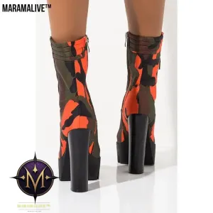 Platform camouflage high heel boots