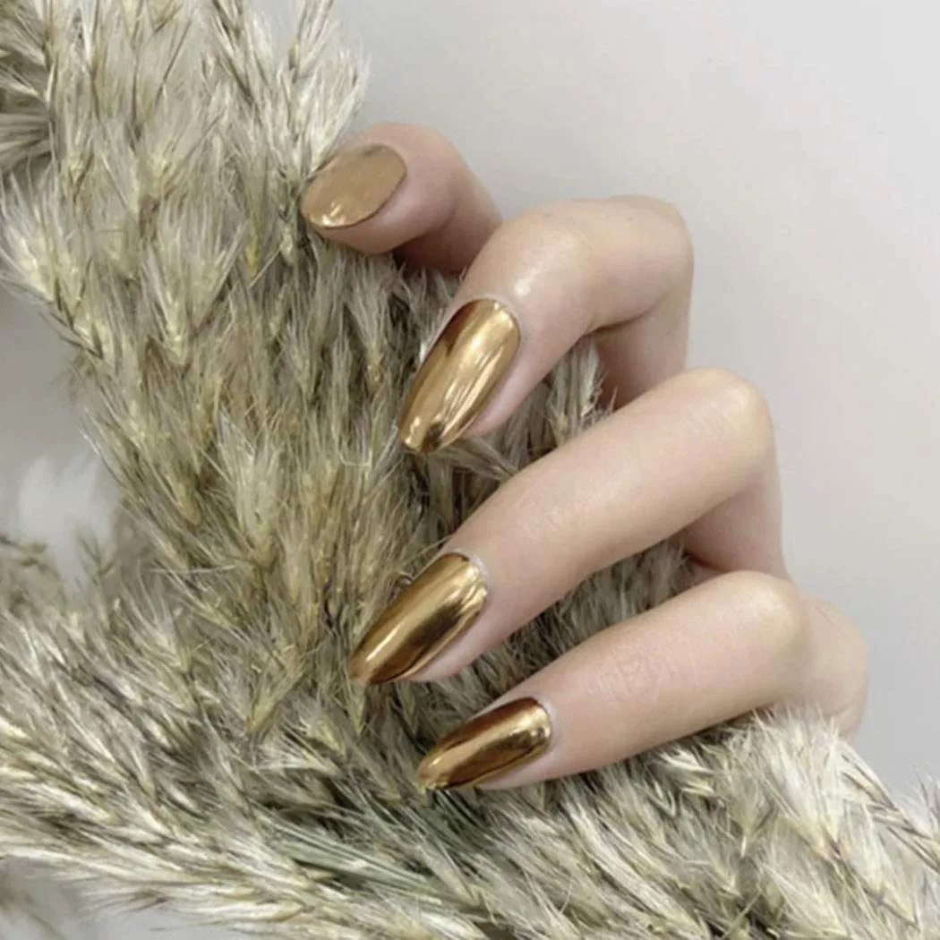 Press On Nails Gold Metallic Oval Nail Kit