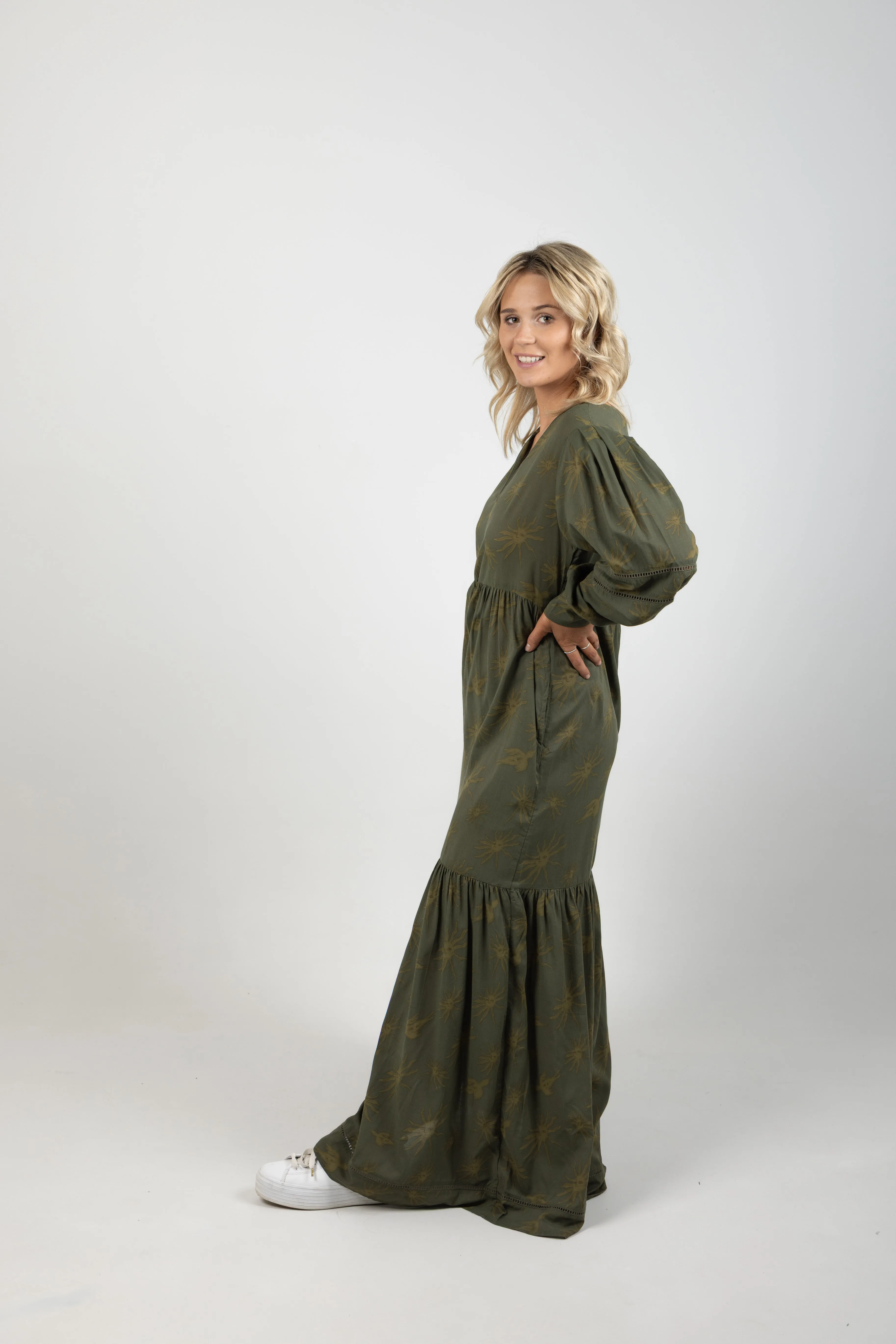 PRINTED MAXI DRESS MYSTIC SKY OLIVE
