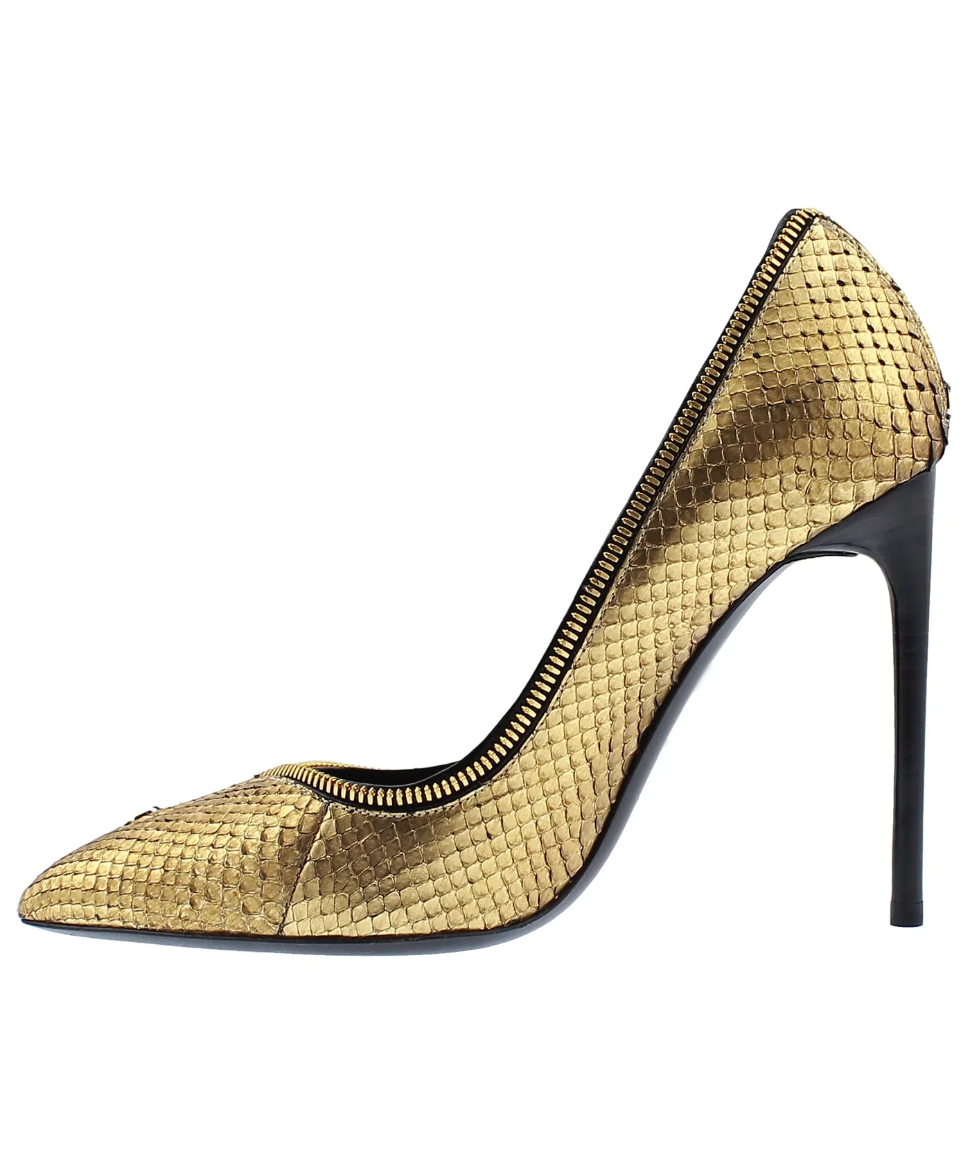 Python Leather Zipper Trim Pumps