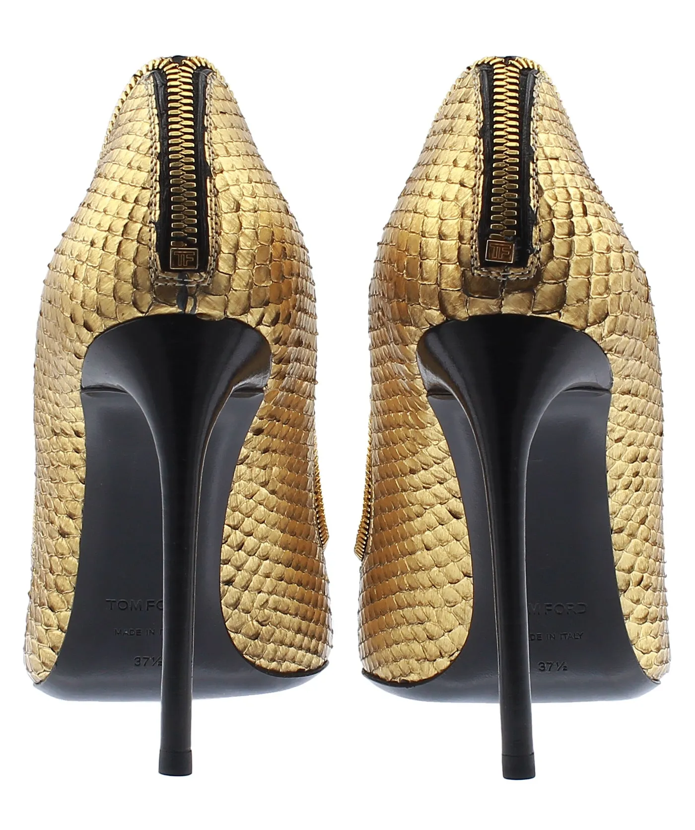 Python Leather Zipper Trim Pumps