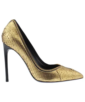 Python Leather Zipper Trim Pumps