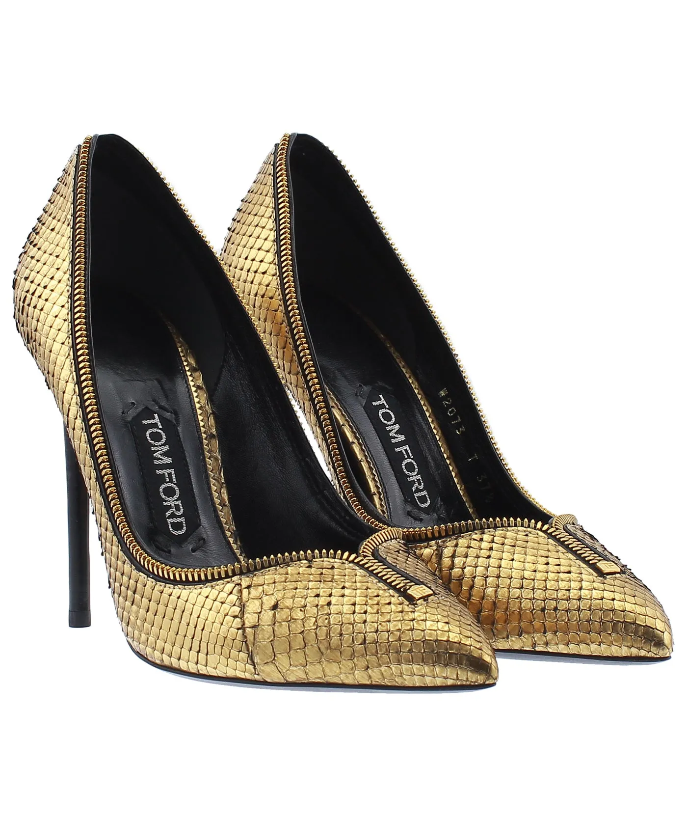 Python Leather Zipper Trim Pumps