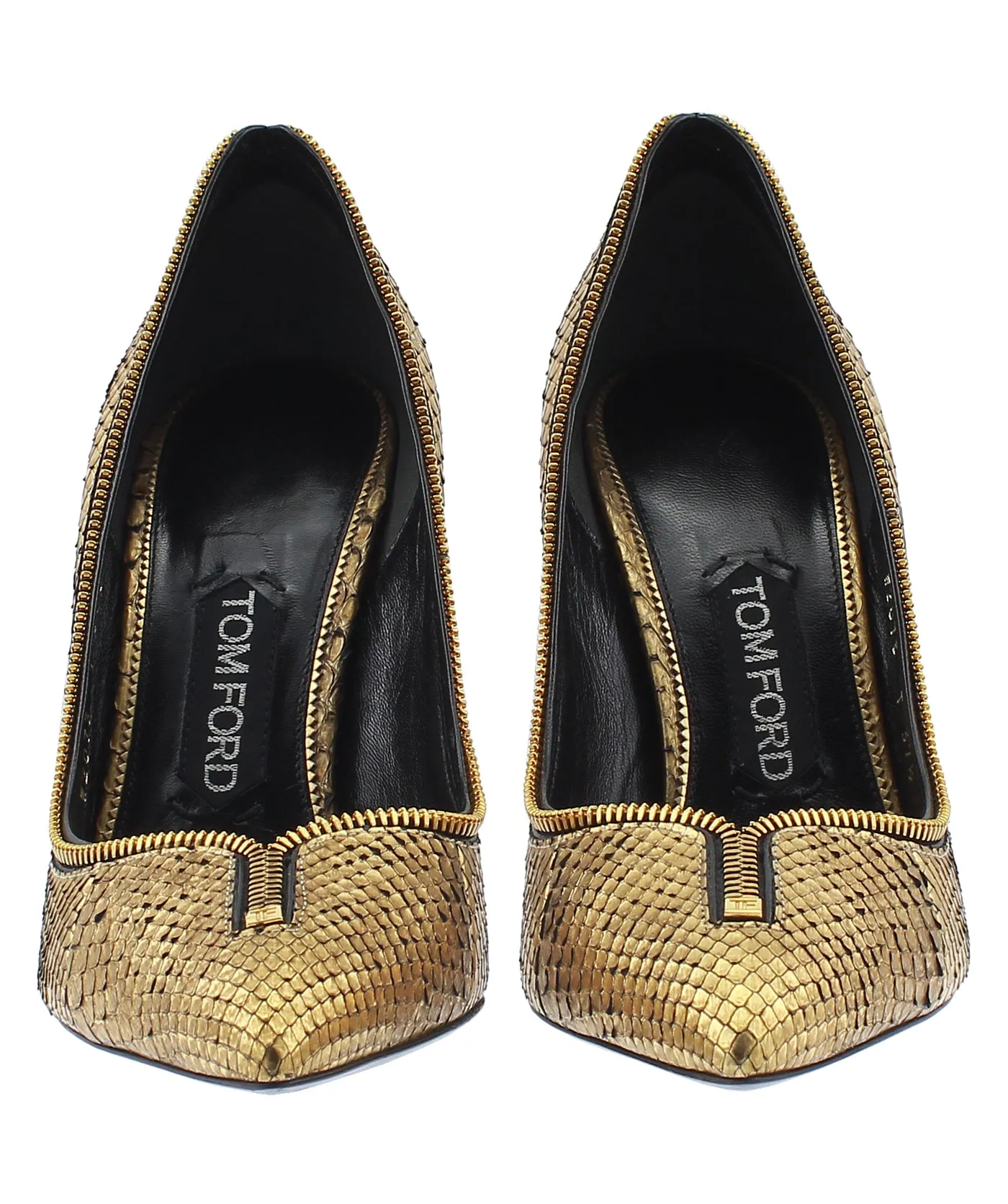 Python Leather Zipper Trim Pumps