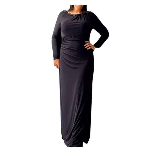 Ralph Lauren Holiday Plush Onyx Evening Dress (Size 14) – Timeless Class…