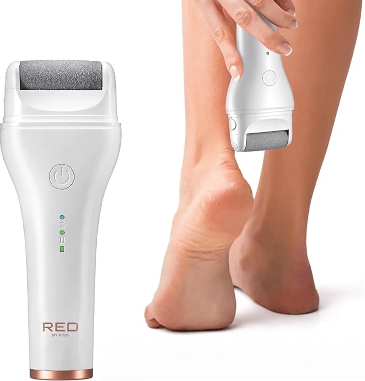 Red by Kiss Cordless Foot Callus Remover – Dual-Speed Pedicure Tool w/ 3 Rollers, Curved Head, Wet & Dry Use, 2-Hour Runtime