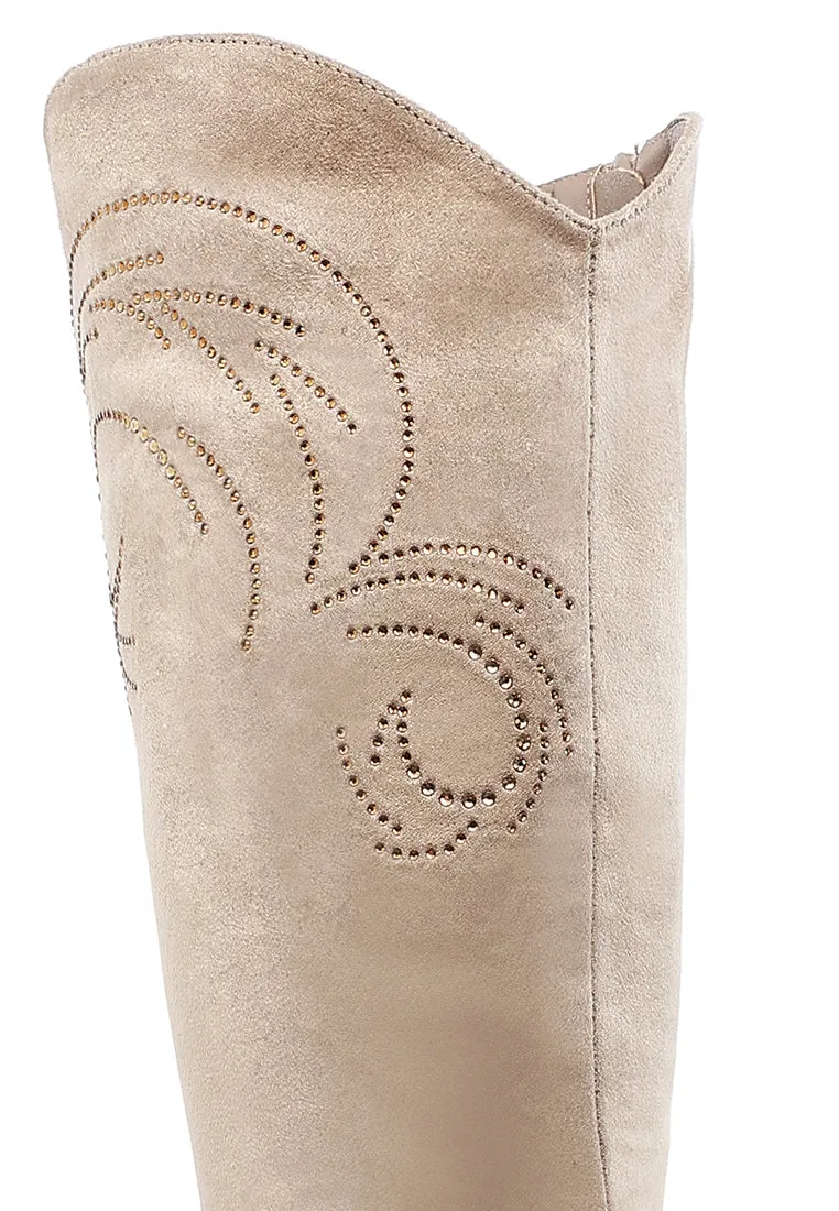 Rhinestone Patterned Calf Boots By RAG